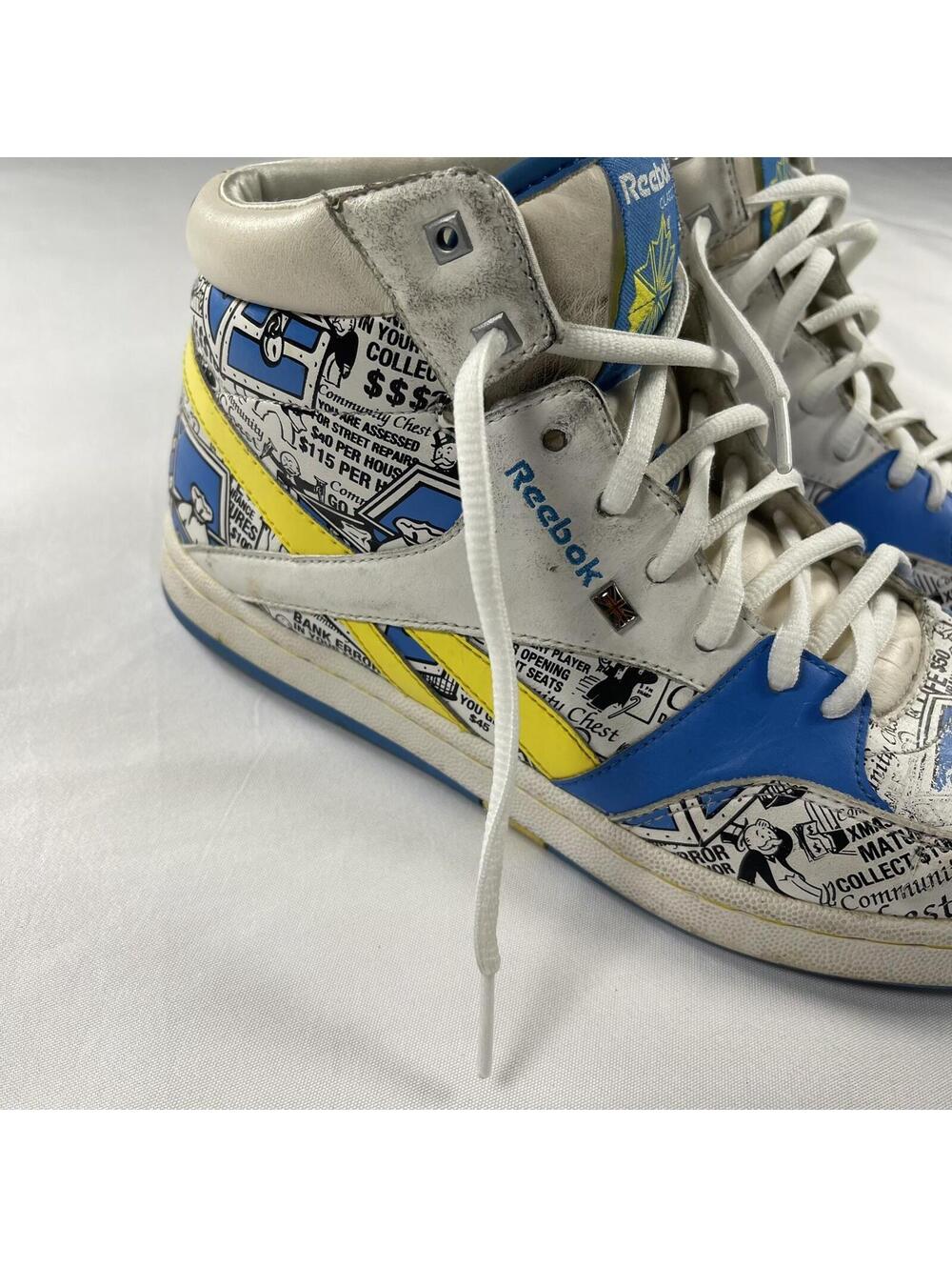 Reebok Monopoly Sneakers Women's 9 High Top Shoes Blue Yellow RARE  Limited Ed - Picture 2 of 15